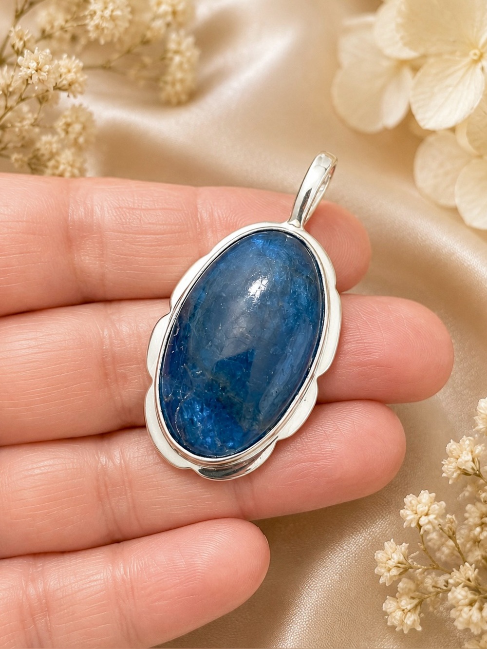 Natural Apatite Gemstone 925 Sterling Silver 2” Pendant